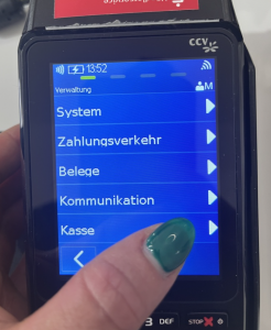 Menu d'administration sur le terminal CCV Mobile
